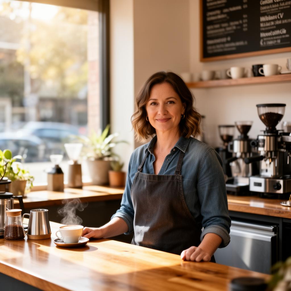 Australian small business owner in their cafe